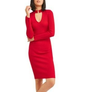 Red Long Sleeve Choker Dress